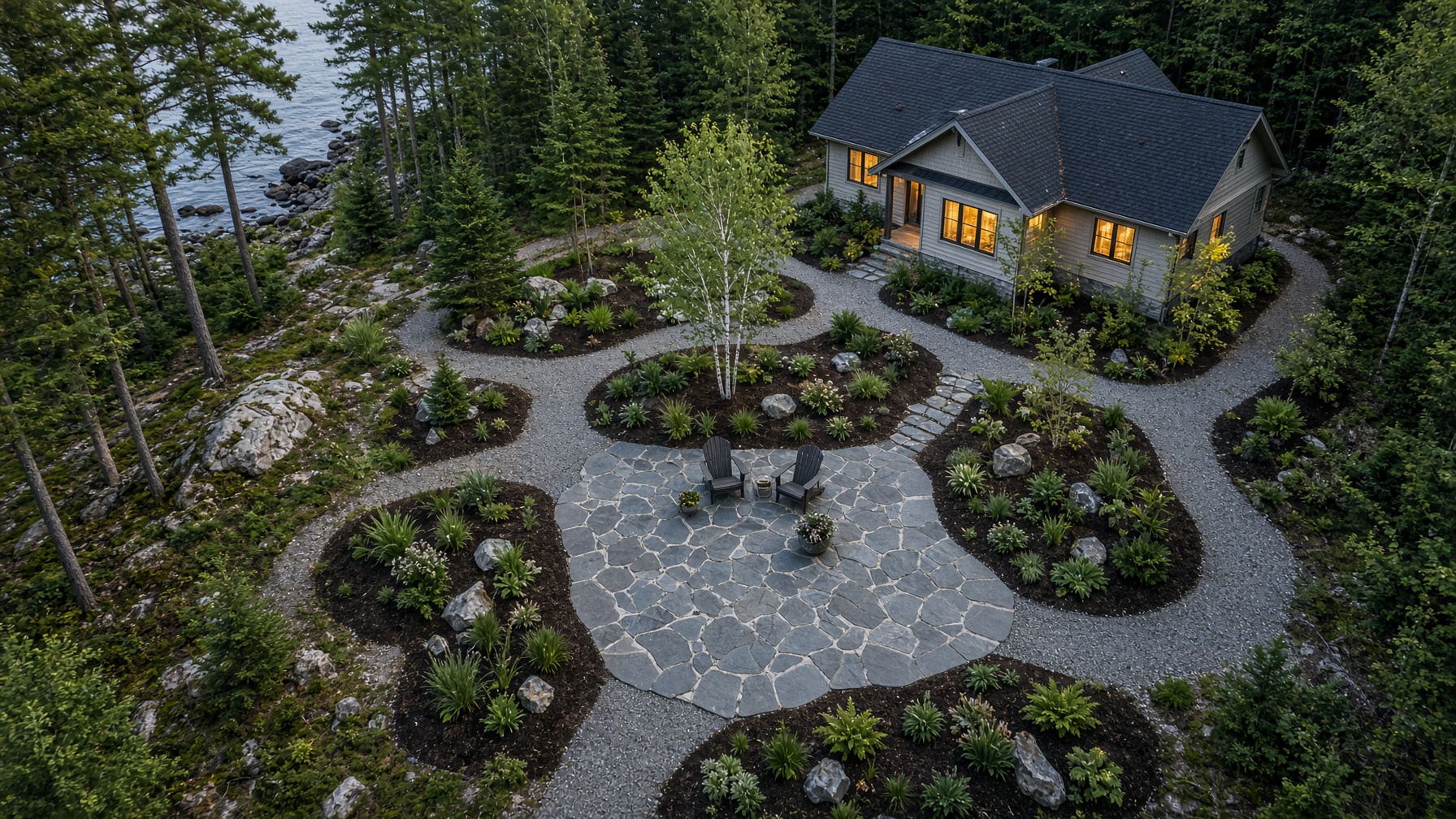 Cottage lot laid out for a coordinated outdoor and building project